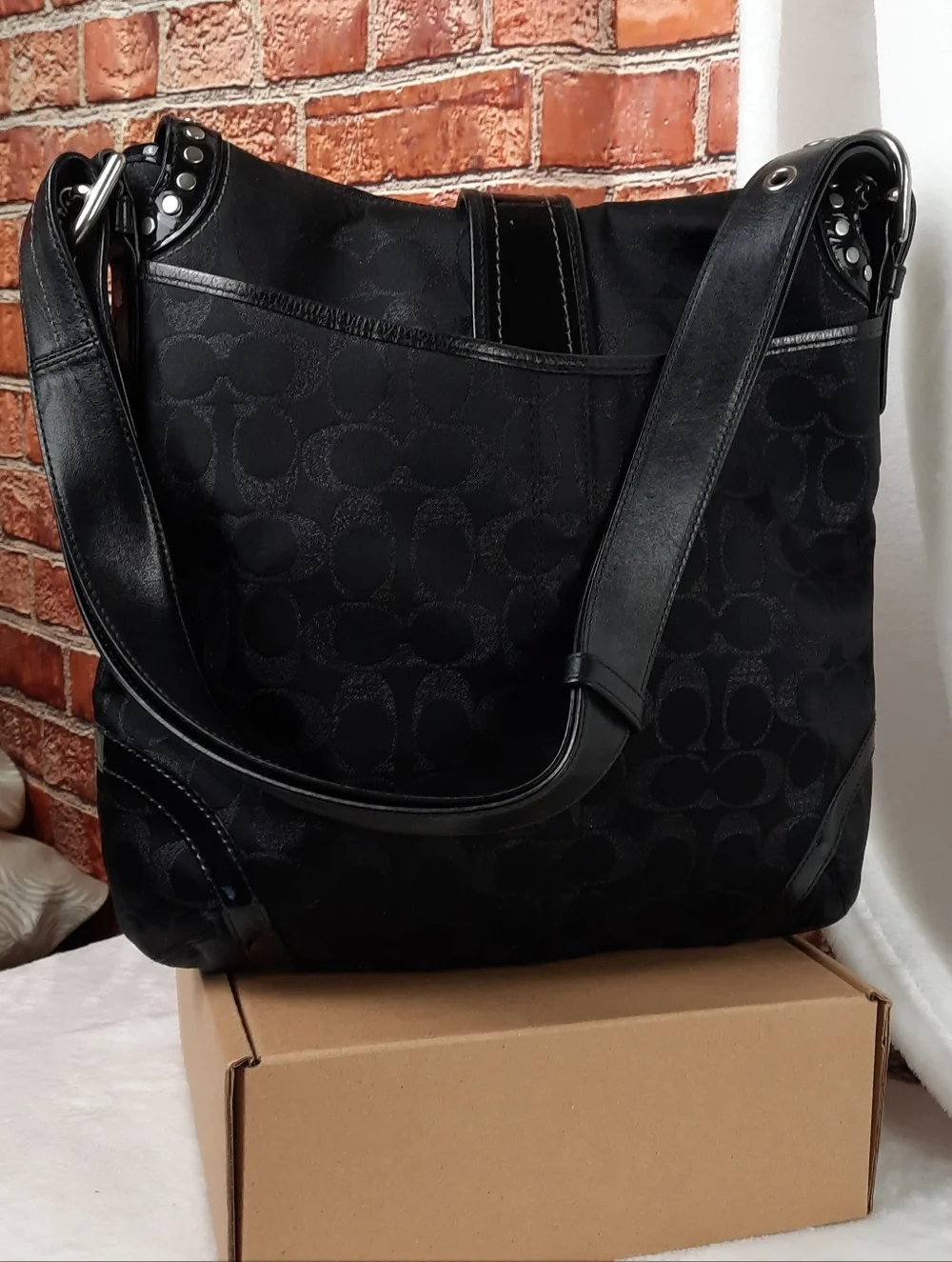 Coach Black Signature Studded Shoulder Bag